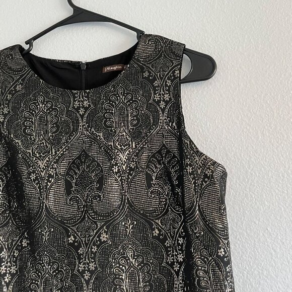 J McLaughlin Belinda Sheath Dress Zahara Jacquard Metallic Sleeveless Black 6‎ - Picture 4 of 11